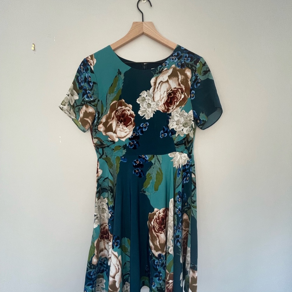Anthropologie - Corey Lynn Calter Cream and Brown Flutter Sleeve Midi Dress